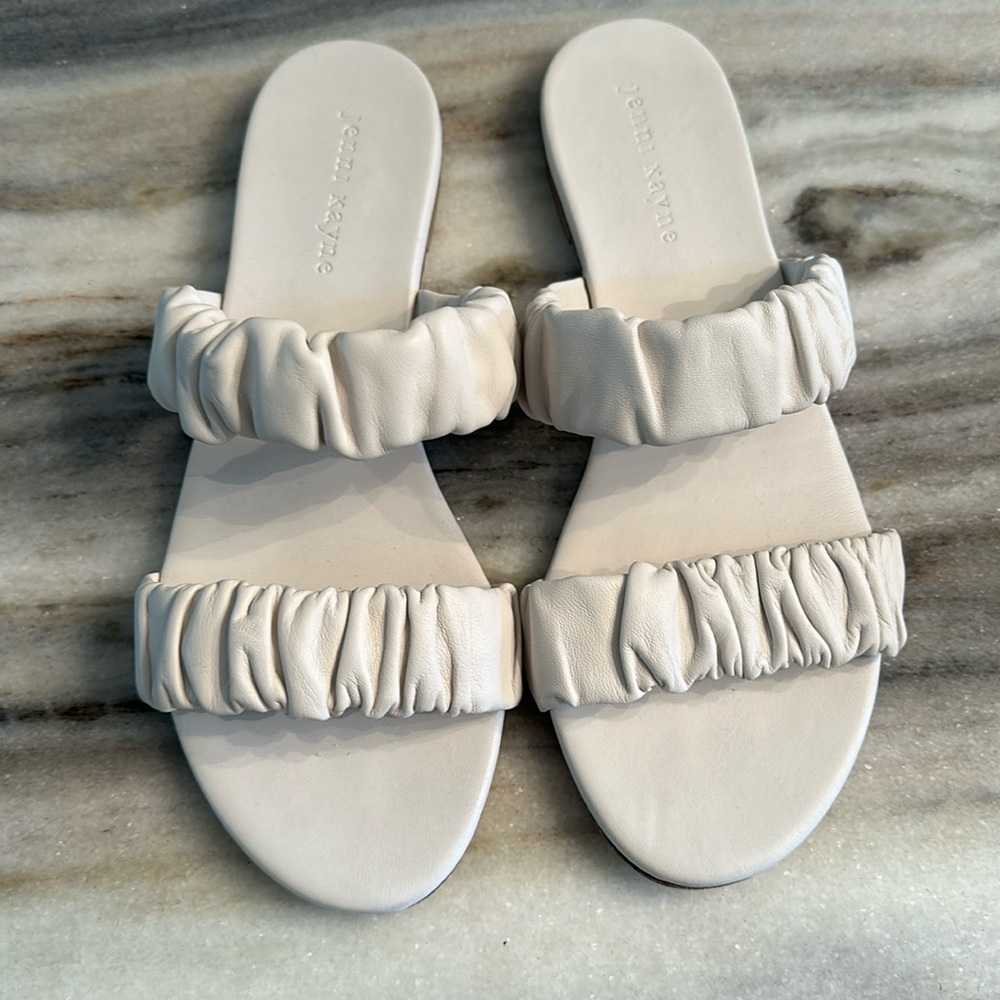 Jenni Kayne Cream Ruched Double-Strap Slide Sandals 7.5 (38)